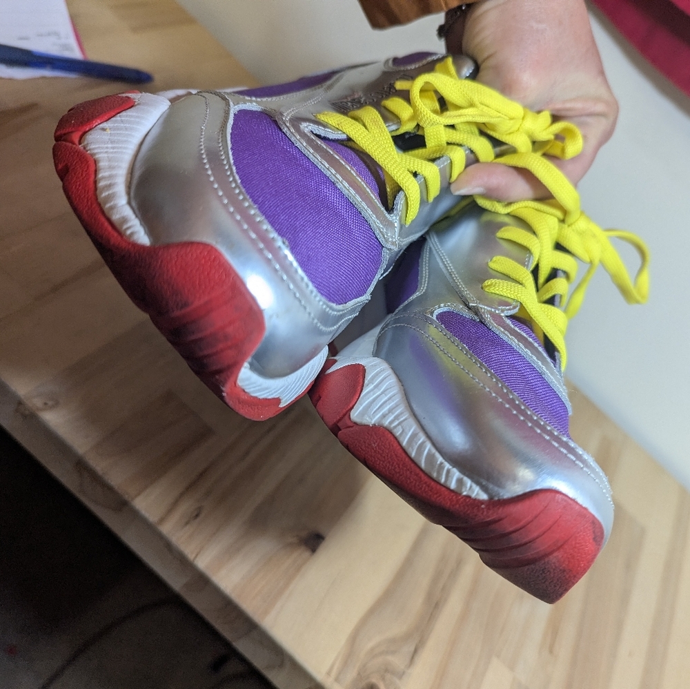 Roberto Cavalli Sport Leather Purple and Silver Sneakers Maximalist M 8.5 W 10 - Picture 5 of 11
